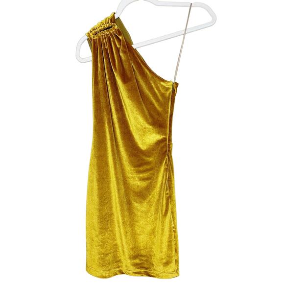 DRESS THE POPULATION x COSMO NWT Sunbeam Bellamy Velour One Shoulder Mini Dress - Picture 2 of 9